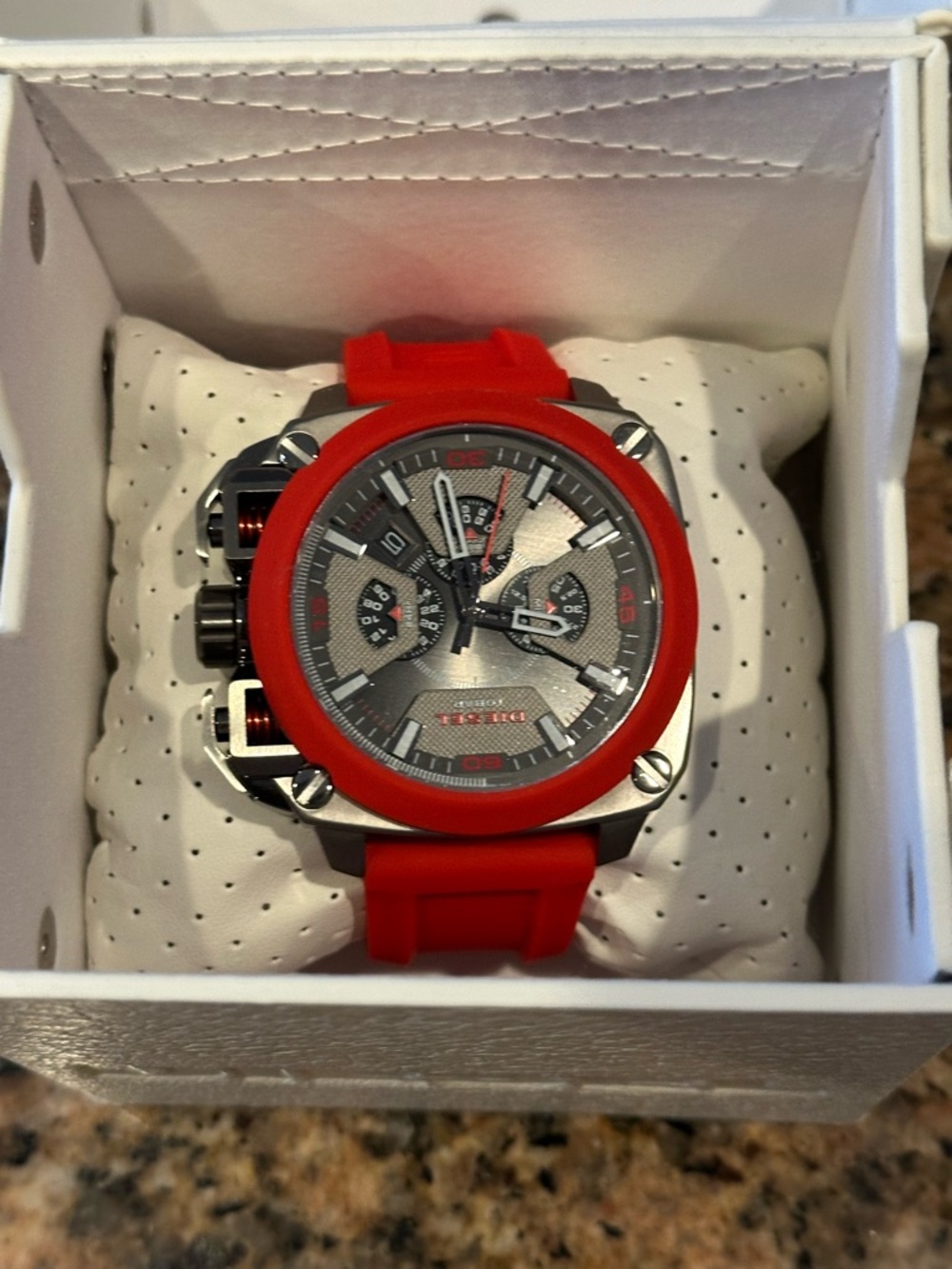 Diesel Red Silicone Strap Watch with Branded Buckle